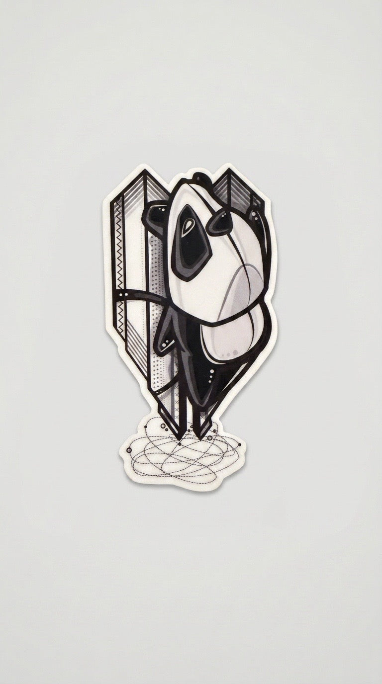 Original black and white Peep the Panda die-cut sticker